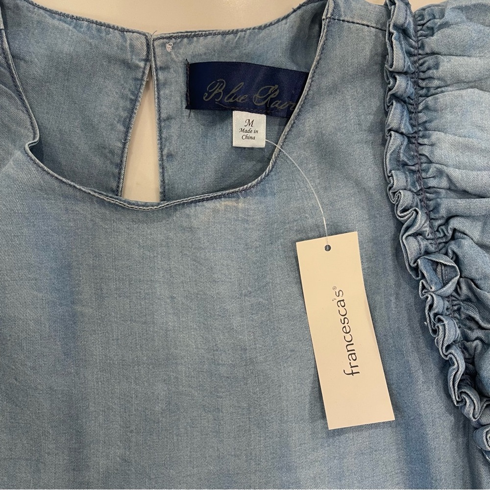 NWT Francesca’s Blue Rain denim/chambray knee knee length dress - Picture 1 of 13